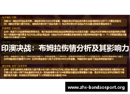 印澳决战：布姆拉伤情分析及其影响力